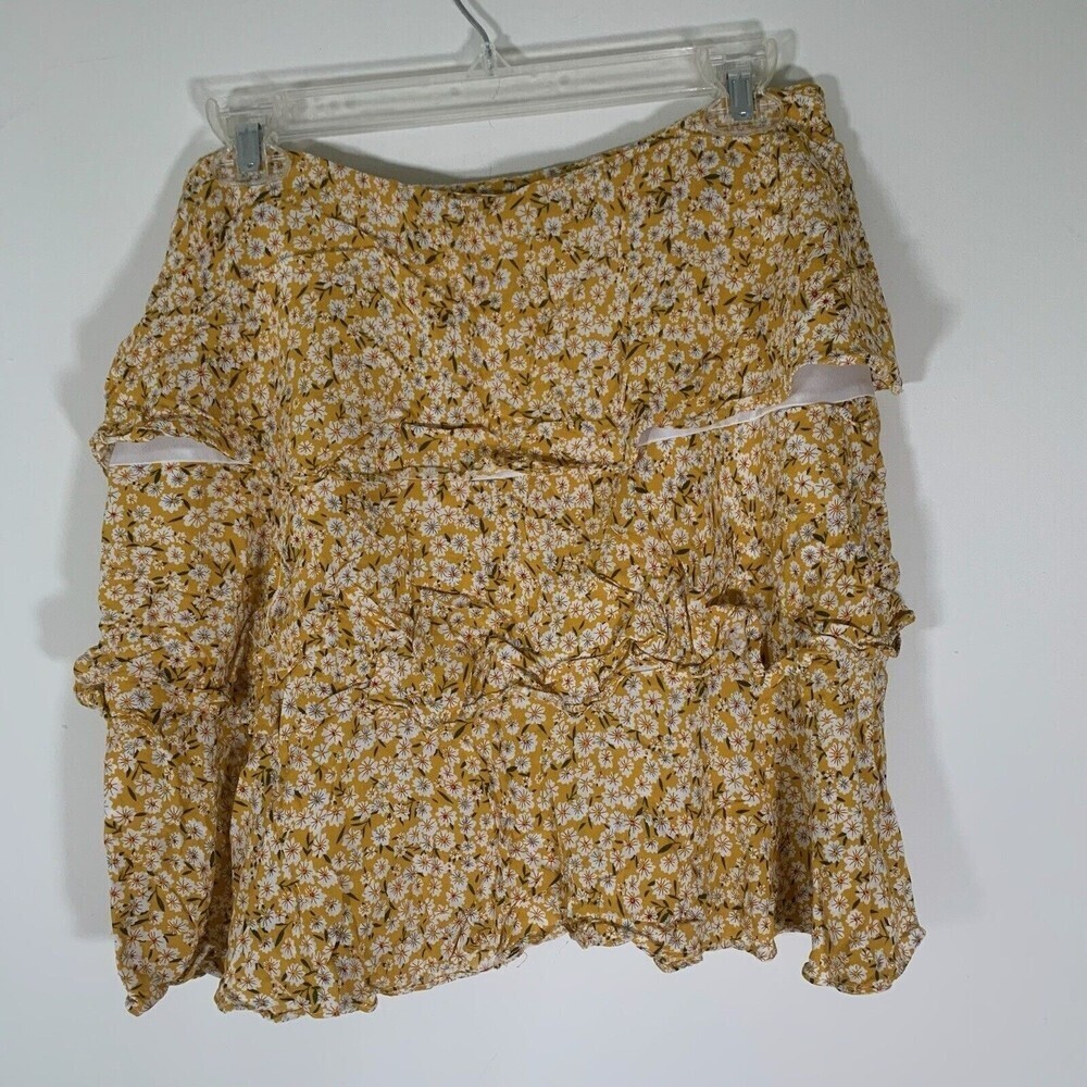 Missguided Skirt Women’s 10 Yellow Floral Tiered Mini Skirt - Picture 5 of 6